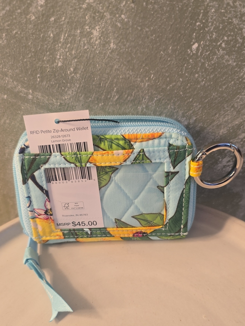 Vera Bradley RFID Petite Zip-Around Wallet - Lemon Grove New